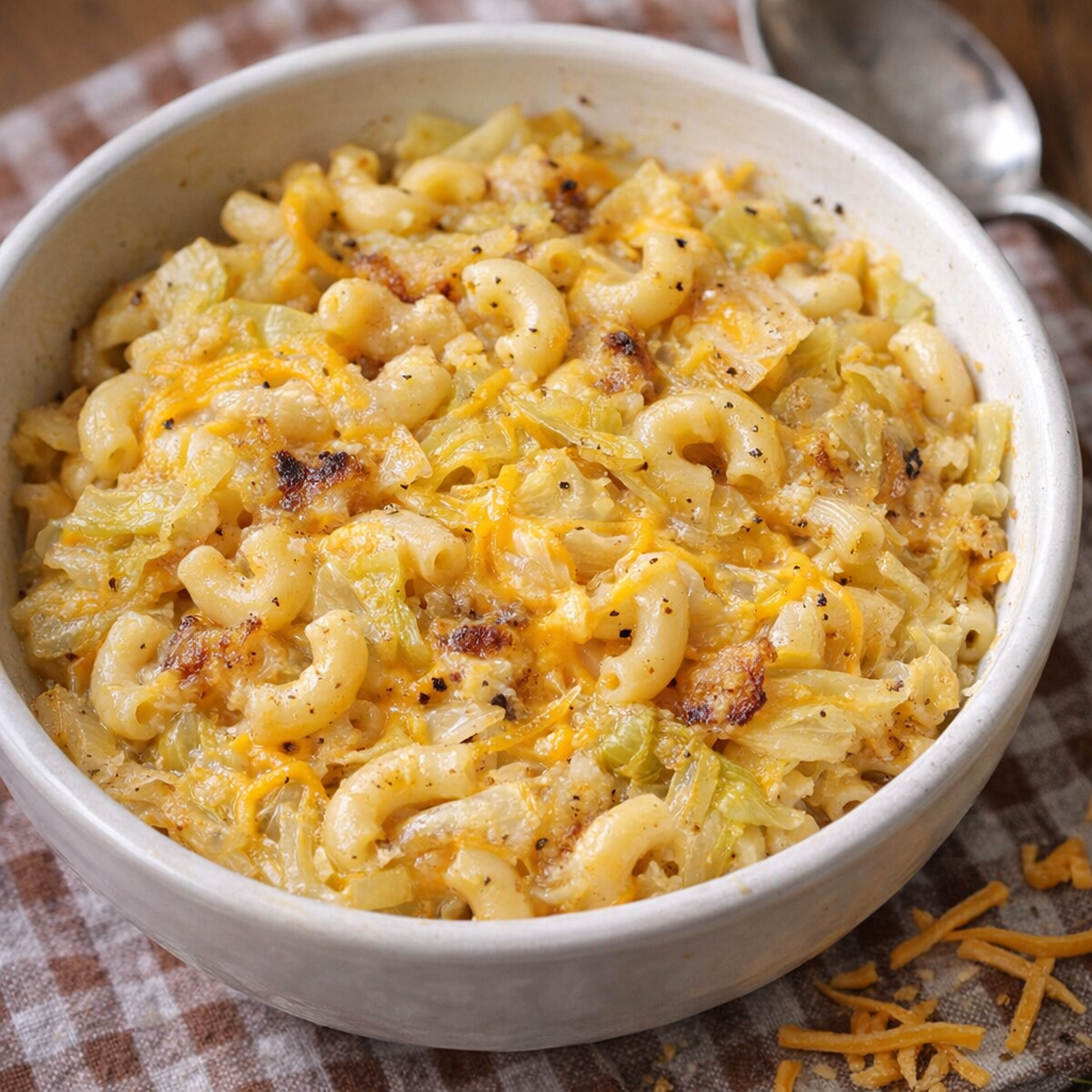 Cabbage and macaroni with cheddar variation