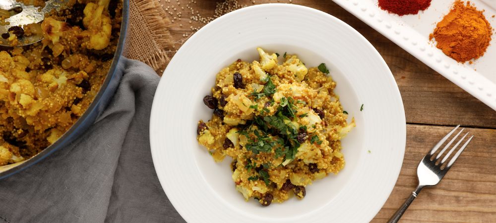 Vegetarian Curried Coconut Quinoa With Roasted Cauliflower Recipe and Video