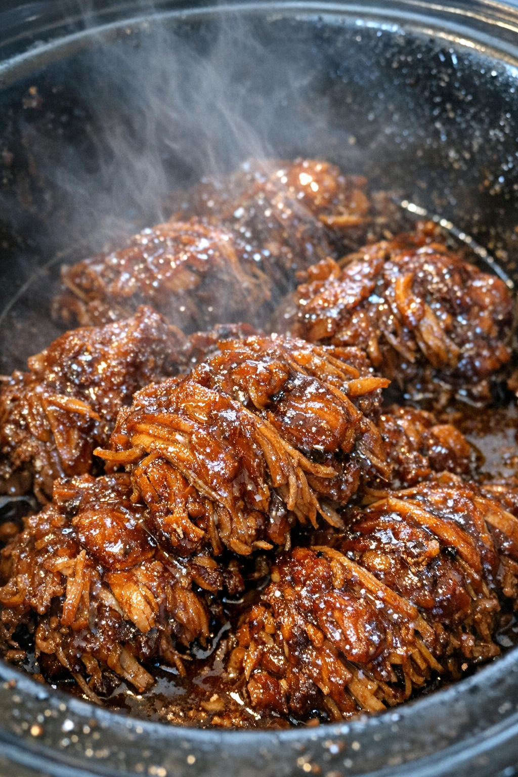 Slow cooker pulled protein bundles in glaze