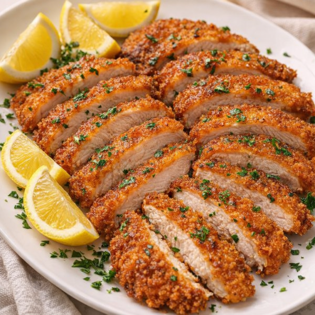 Sliced lemon herb chicken ready to serve