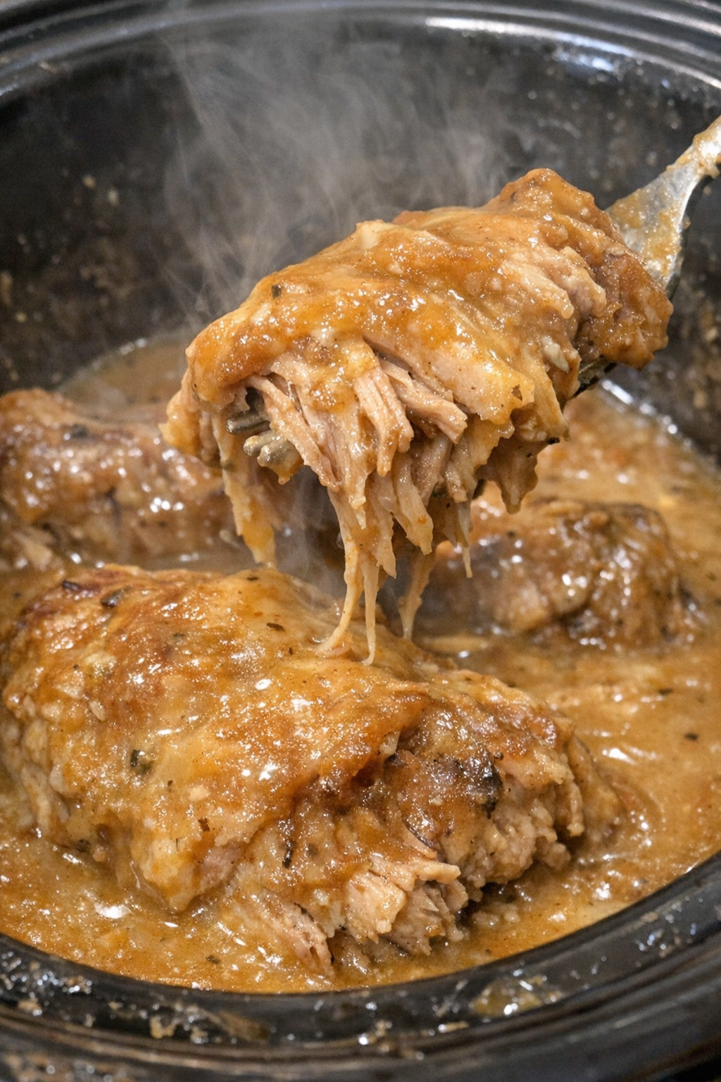 Slow cooker glazed protein in creamy amber sauce