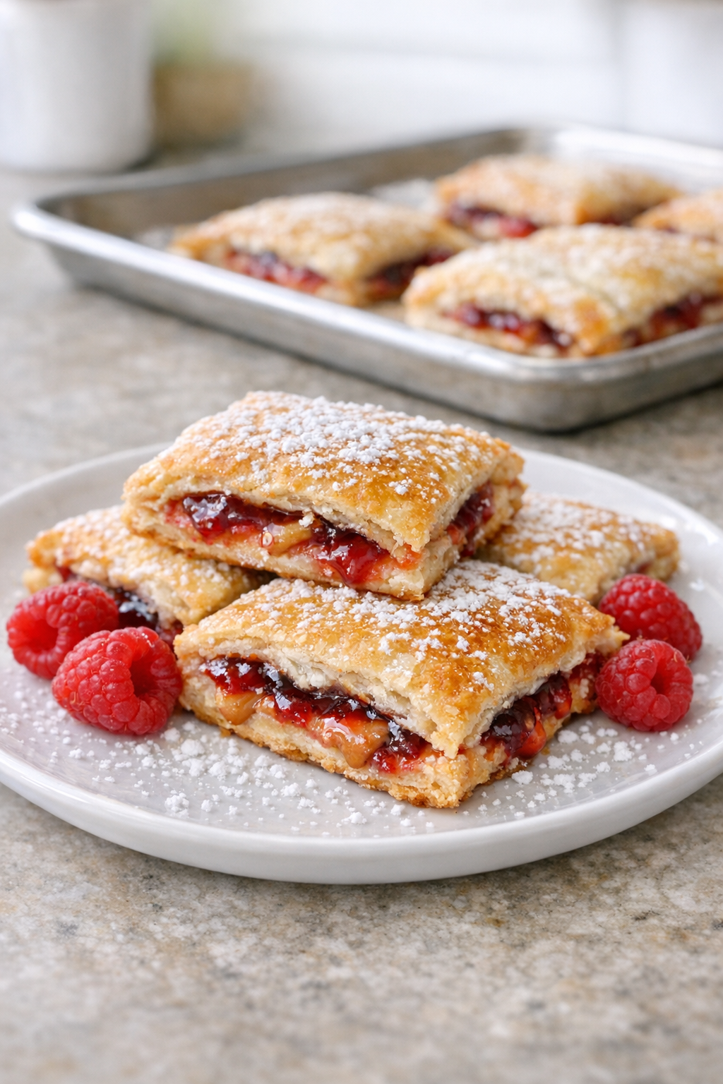 Baked peanut butter and jelly pocket raspberry tart dessert