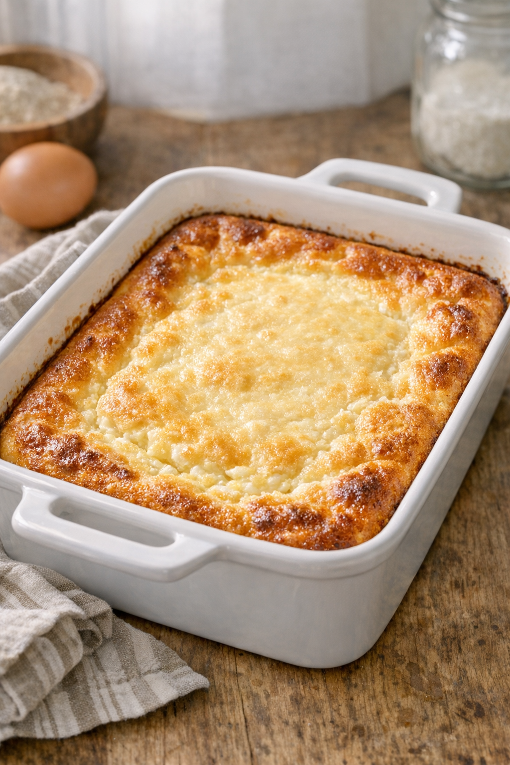 Baked cottage cheese dessert just out of the oven