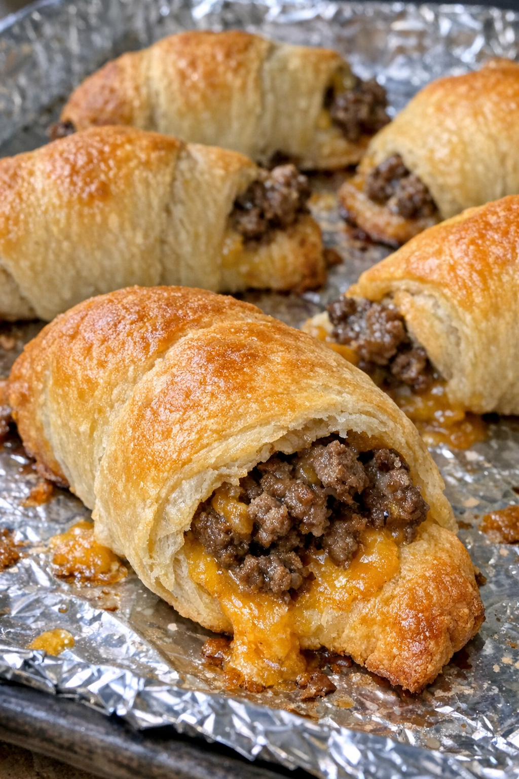 Oven baked beef crescent logs fresh from the oven