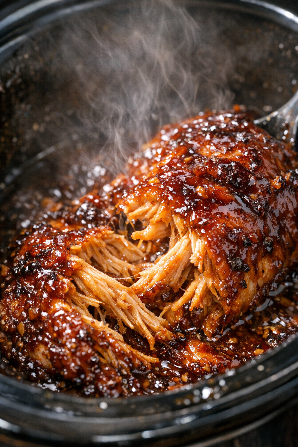 Succulent glazed roasted protein in a slow cooker