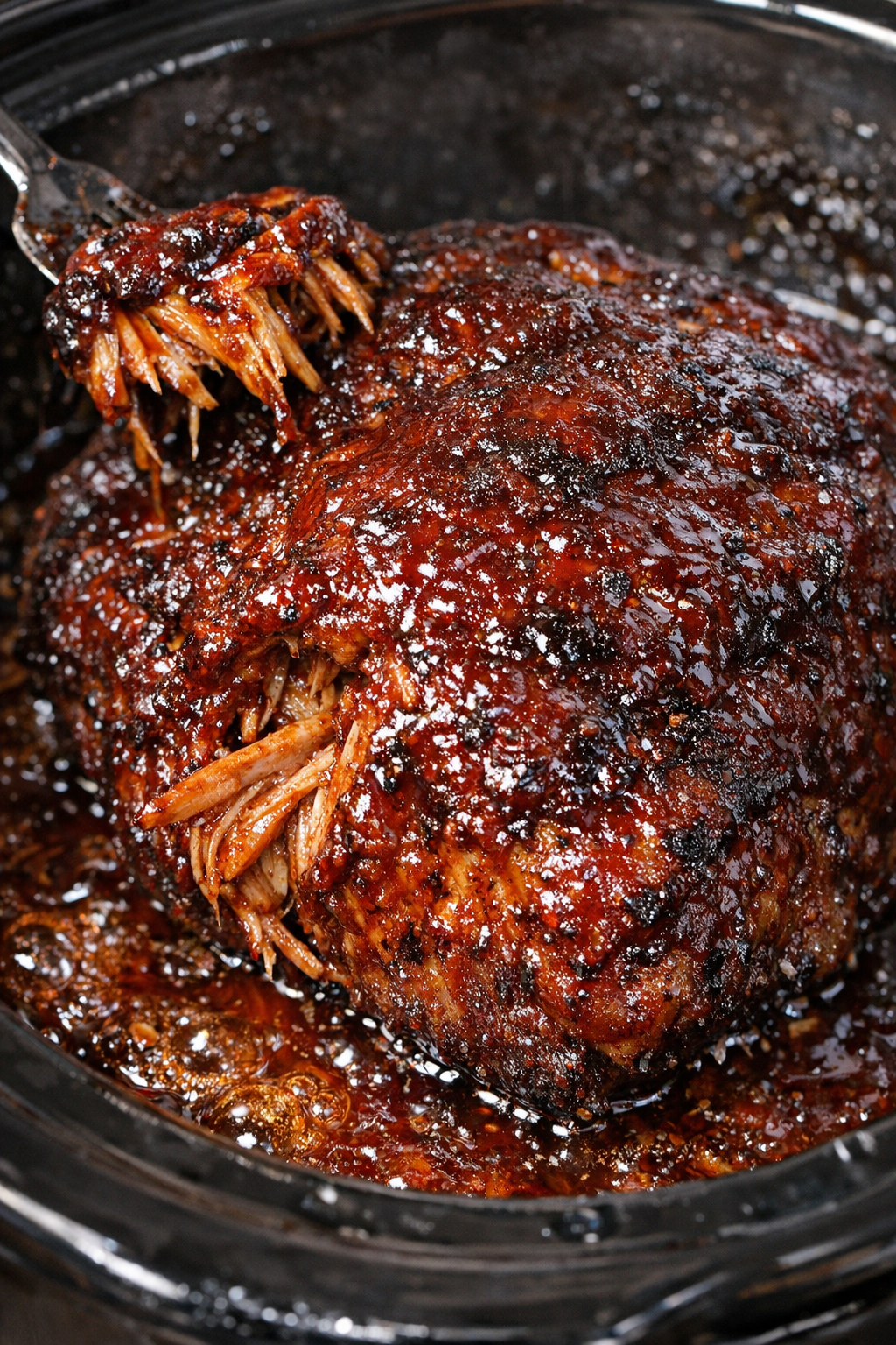 Slow-roasted glazed protein in a slow cooker