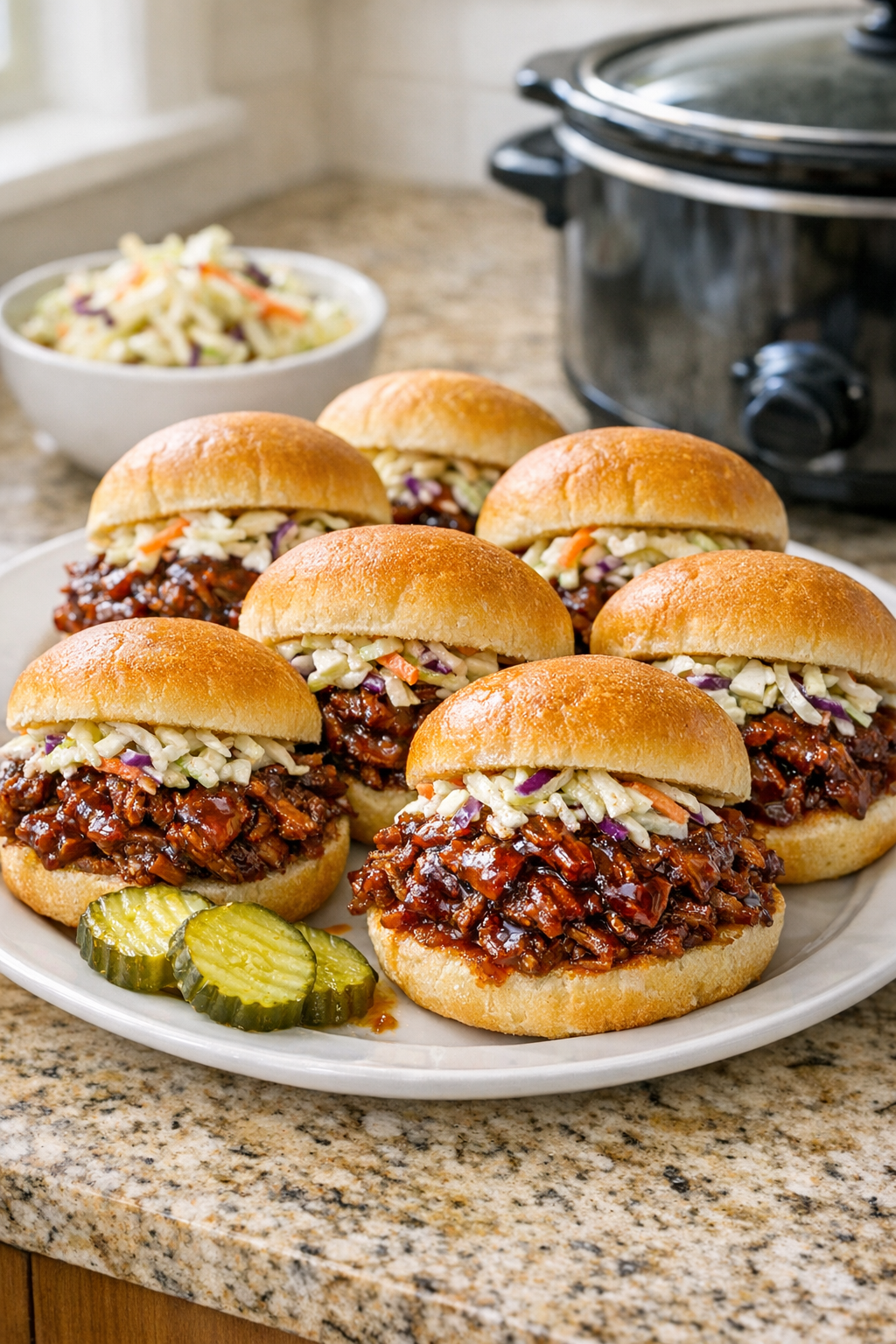 Finished BBQ beef sliders on a serving platter