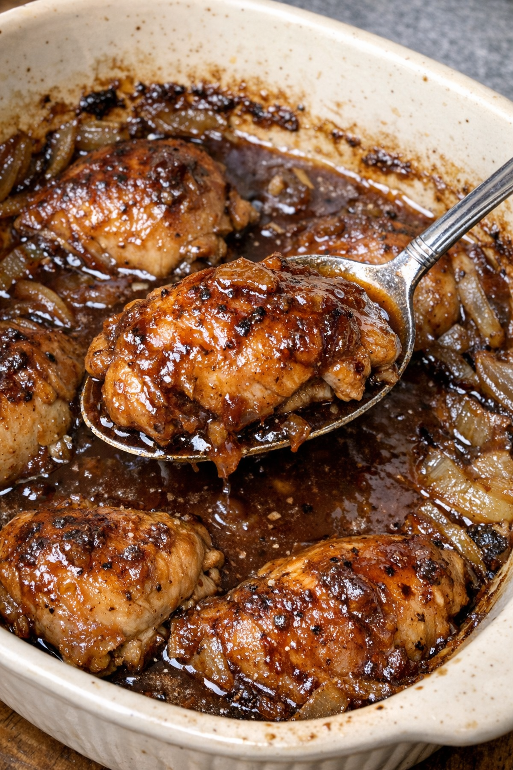 Baked chicken in burgundy-brown sauce