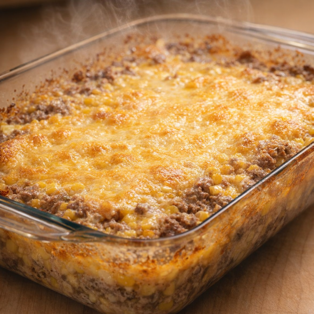 Casserole fresh from the oven with melted golden cheese