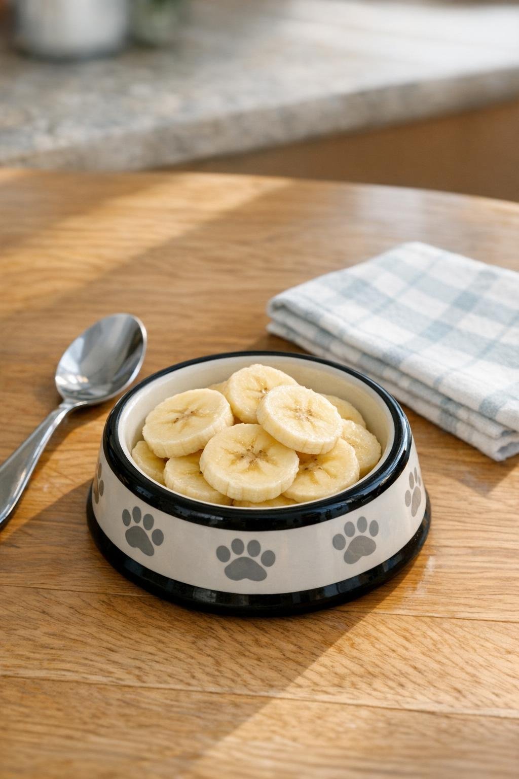 Banana slices prepared for a dog breakfast