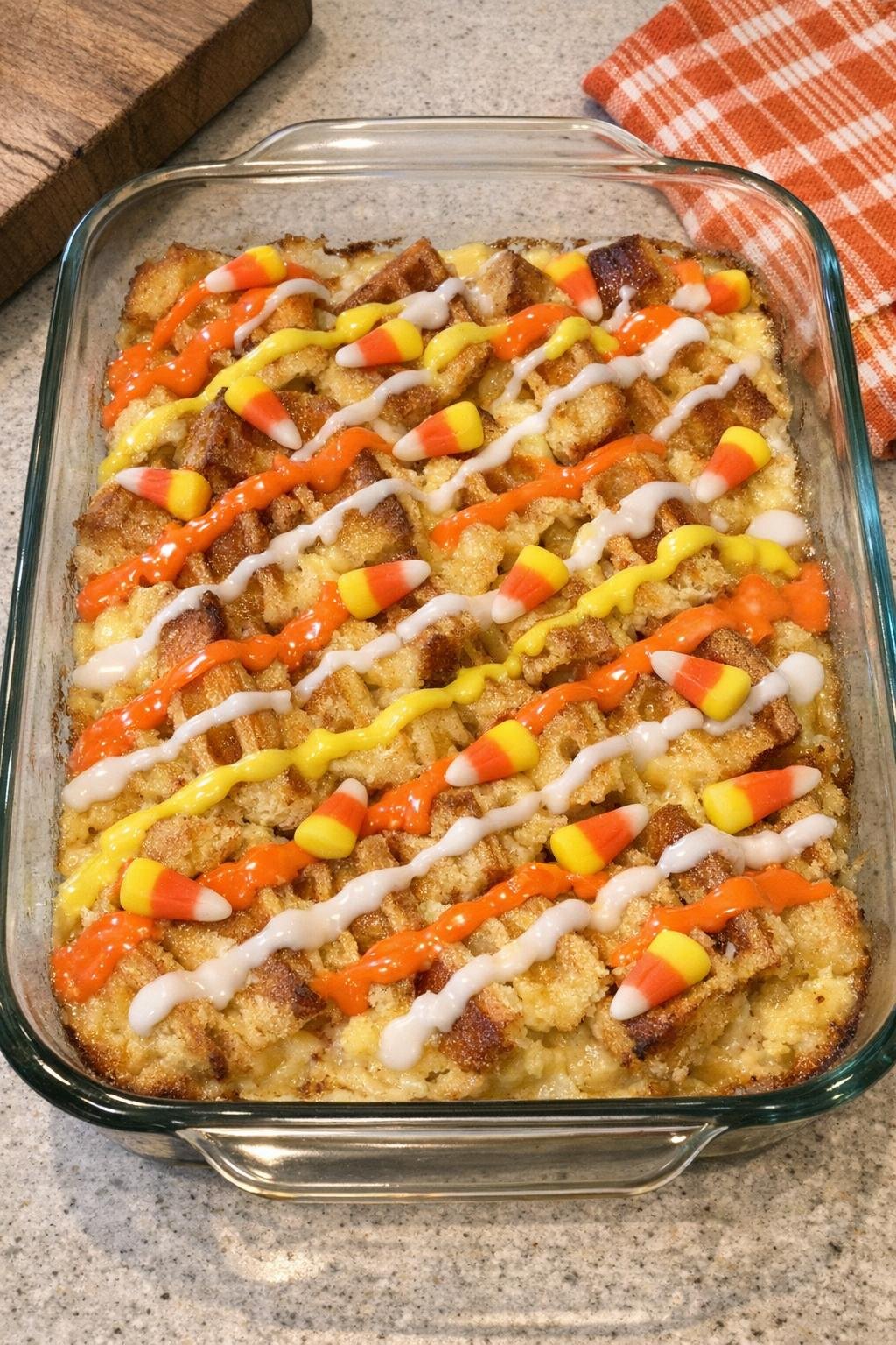Finished baked Halloween waffle dessert