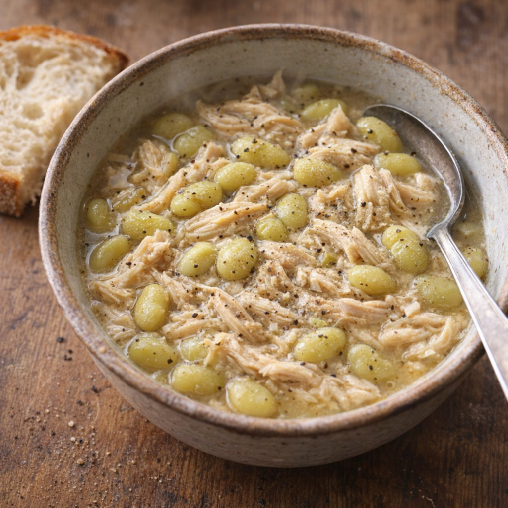 Slow cooker chicken and lima beans served in a bowl