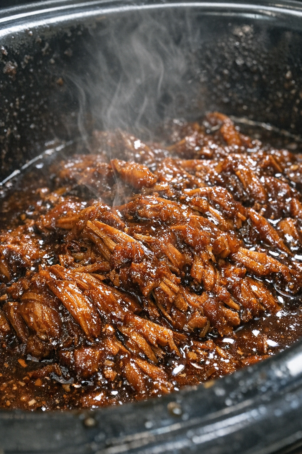 Slow cooker glazed fibrous protein in caramelized sauce