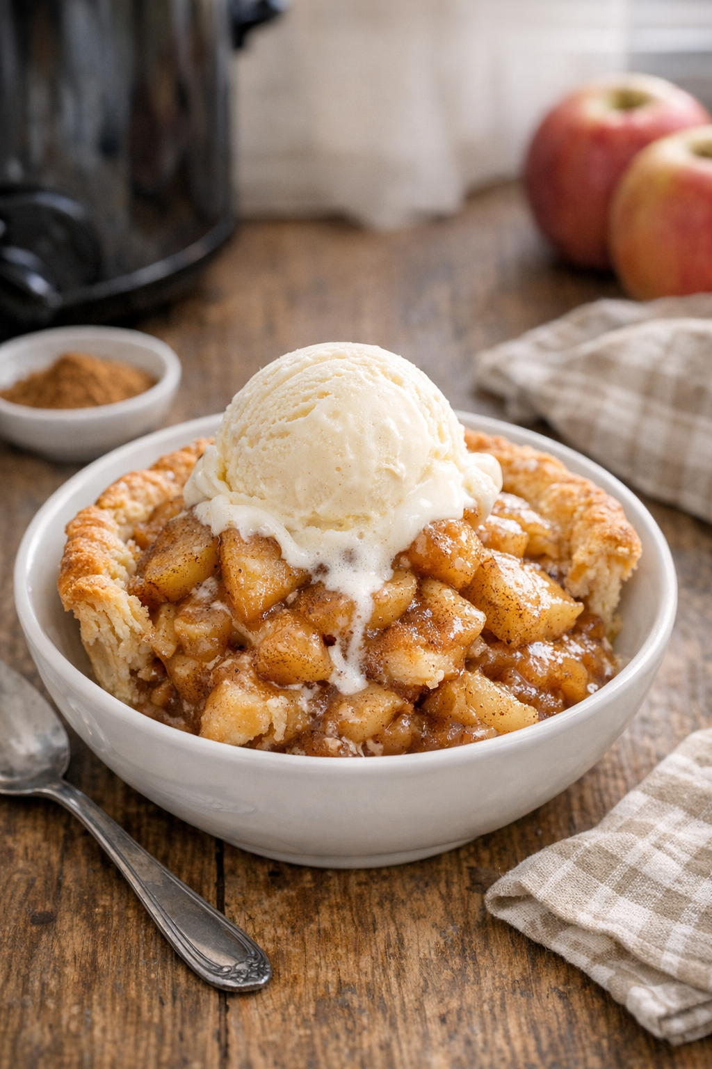 Finished slow cooker cinnamon apple pie dessert