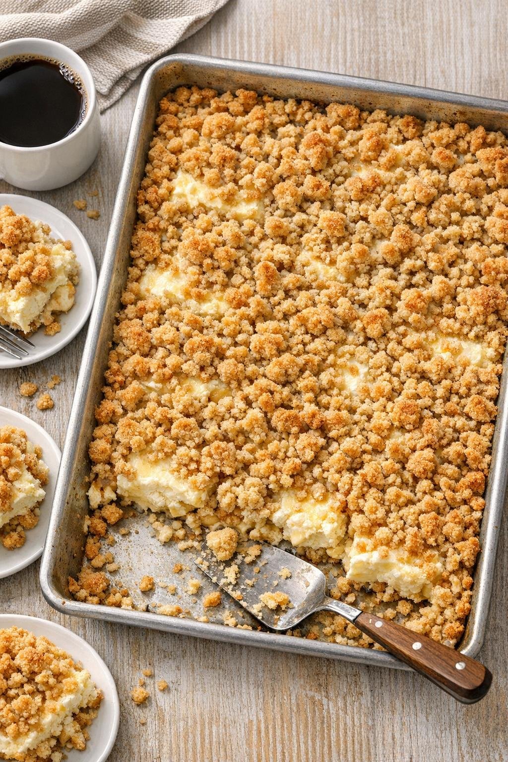 Finished baked cream cheese crumble dessert