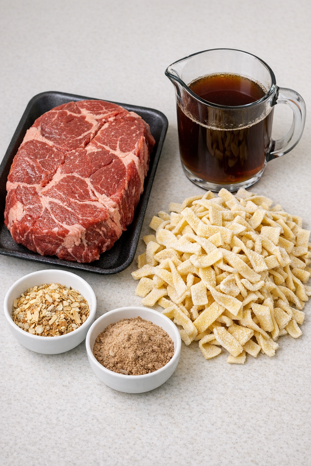 Main ingredients for beef gravy noodles