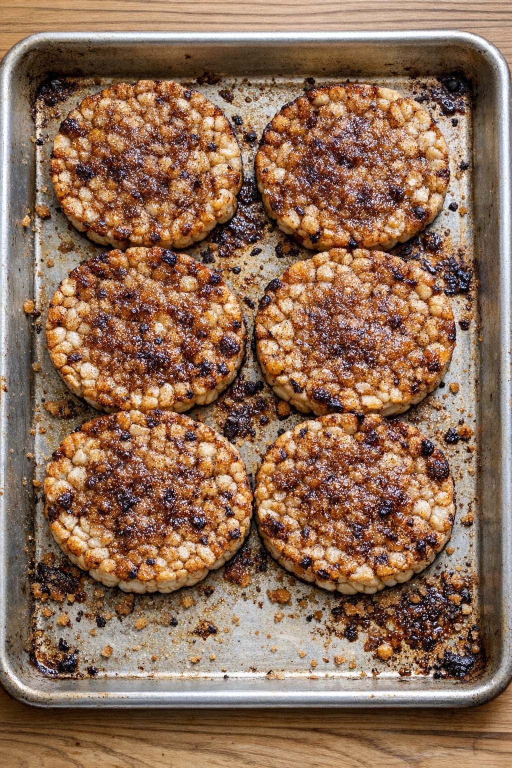 Finished baked rice cake dessert on a sheet pan