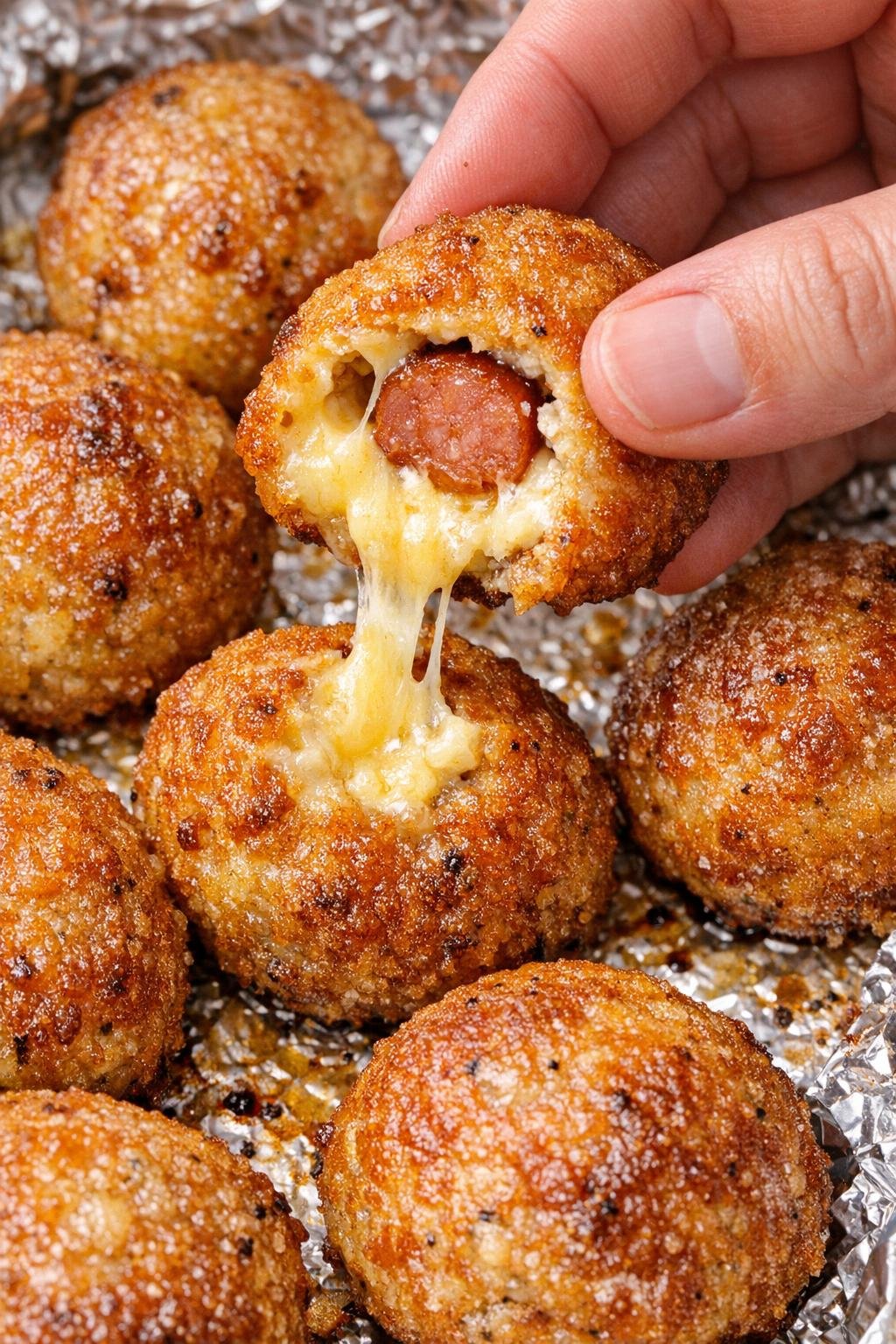 Finished low carb kielbasa bombs with melted cheese center