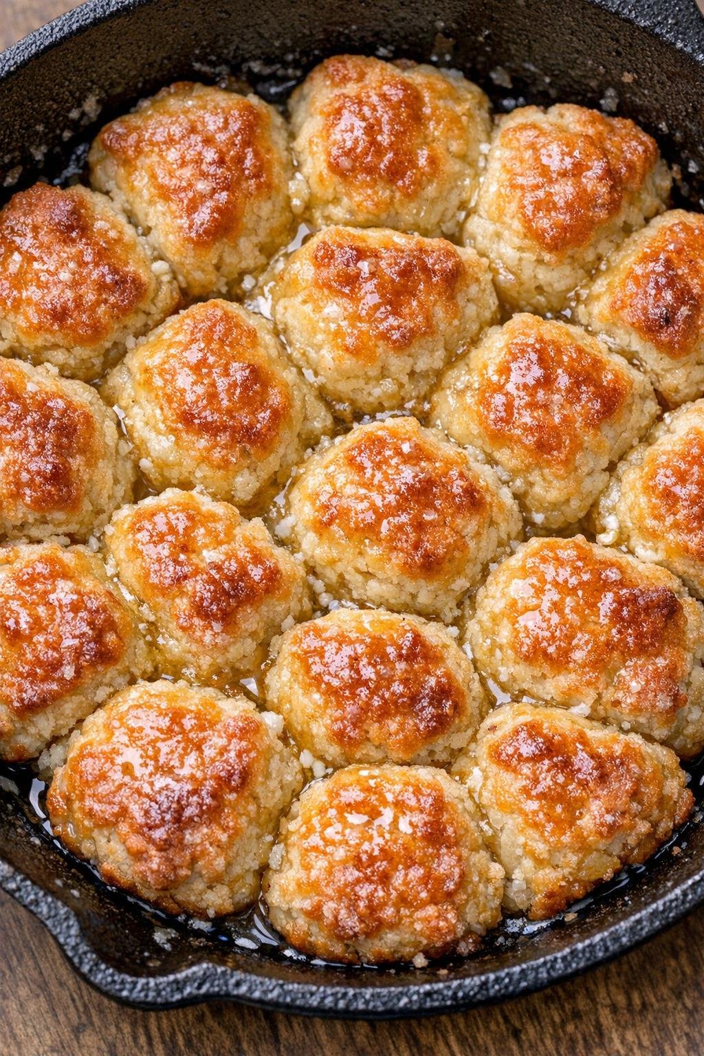 Southern 3-ingredient baked buttermilk bites in a cast iron skillet