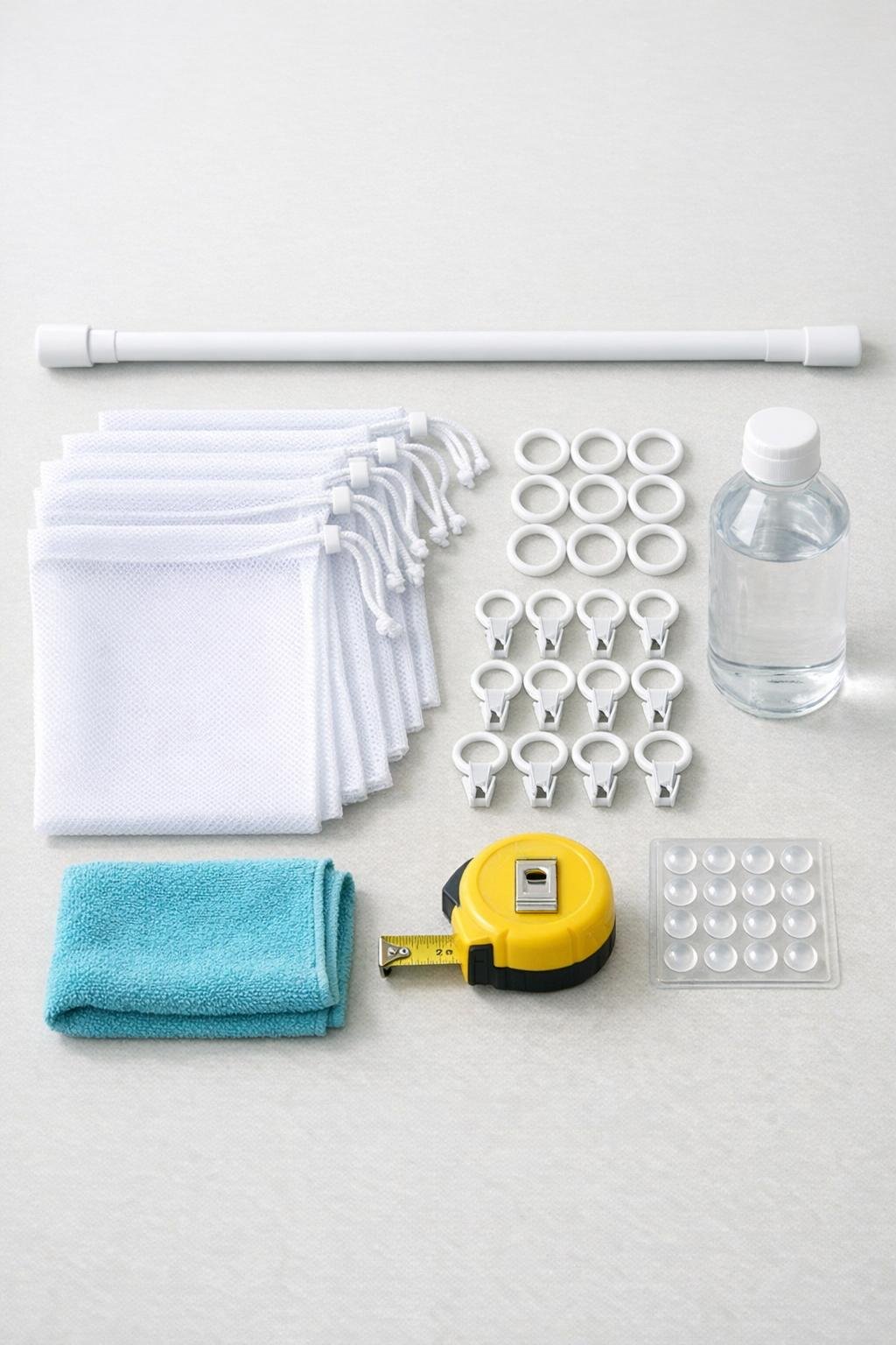 Materials for a laundry room sock sorter laid out neatly