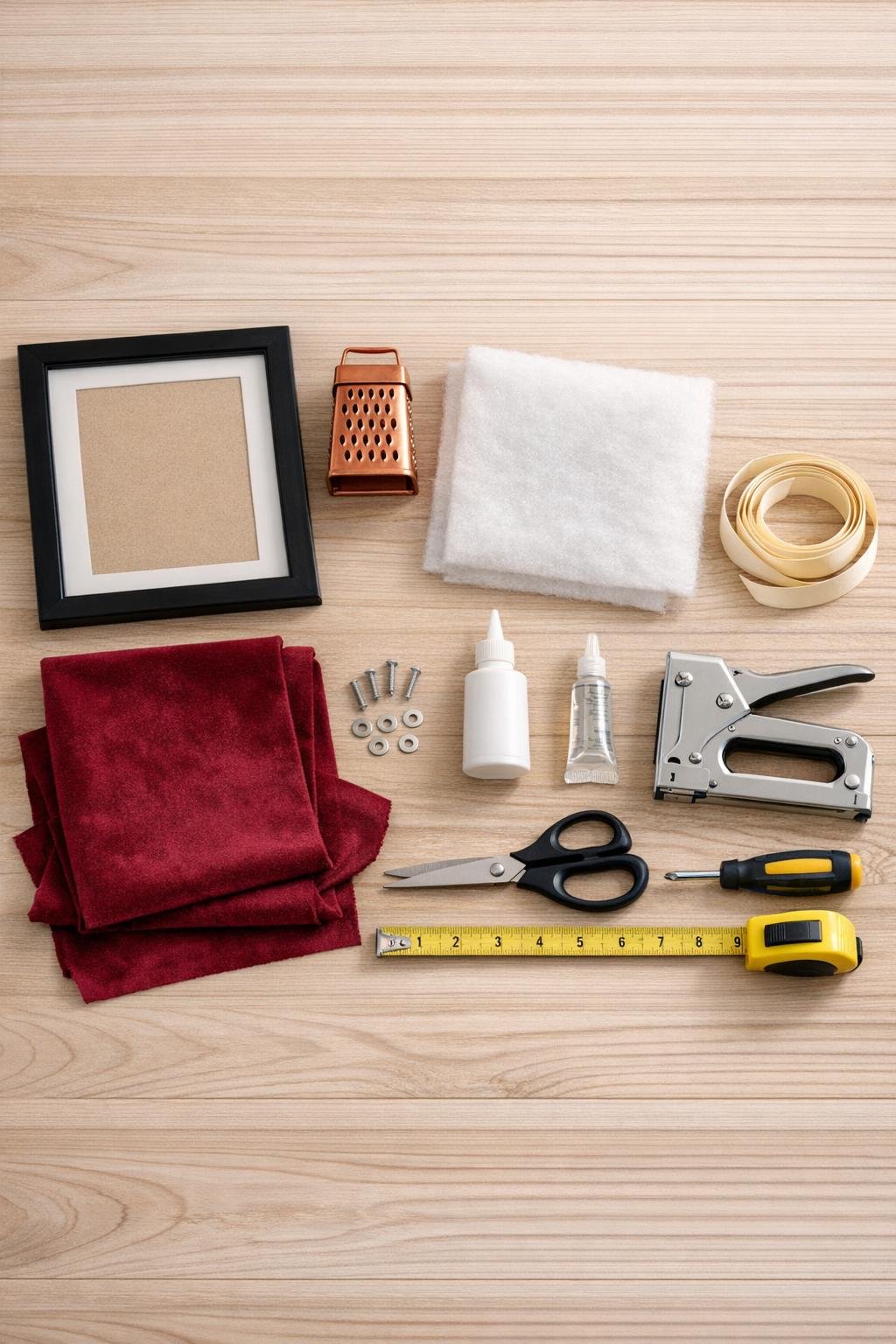 Materials for the velvet frame and cheese grater earring display