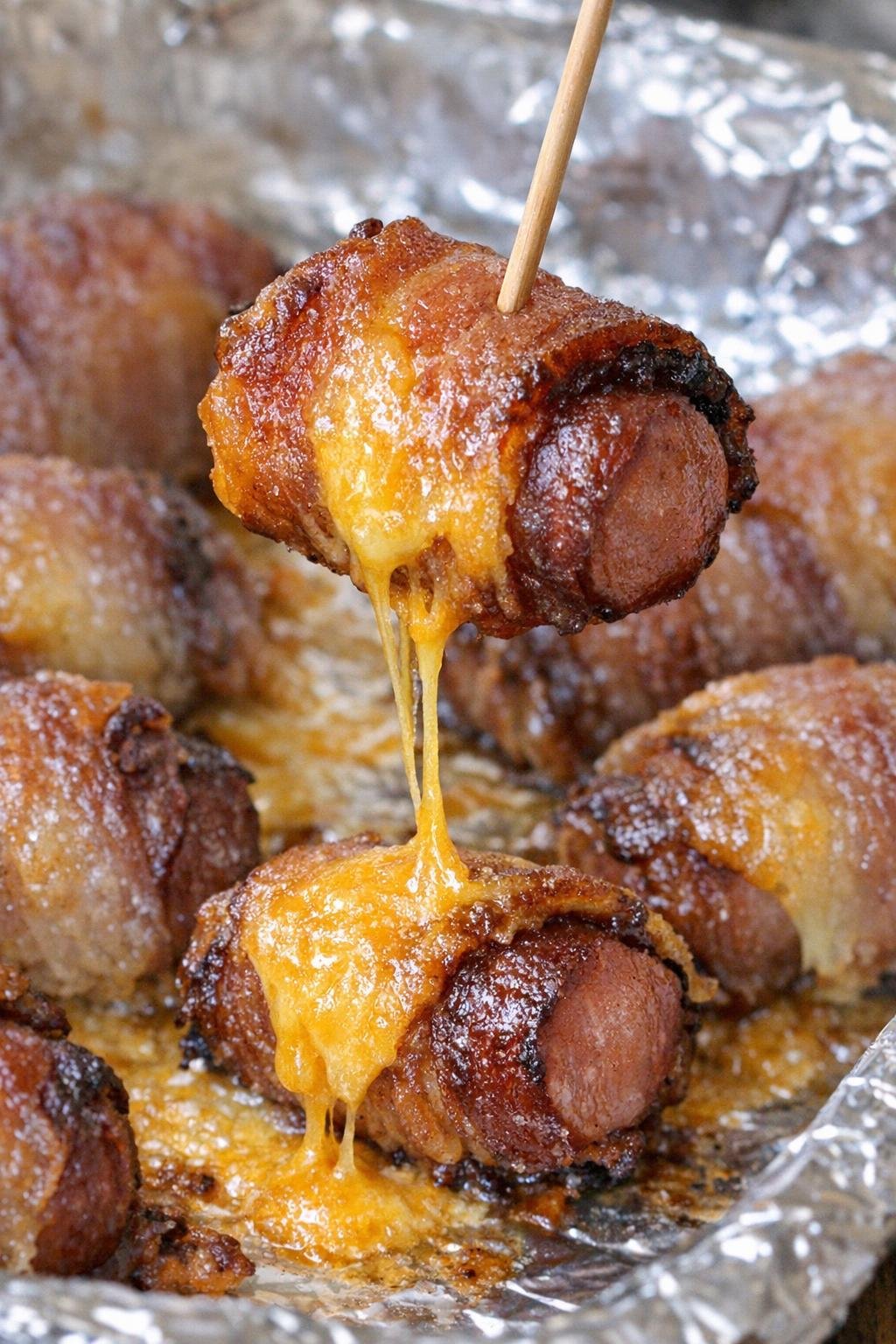 Low carb hot dog Bradford bites with melted cheddar