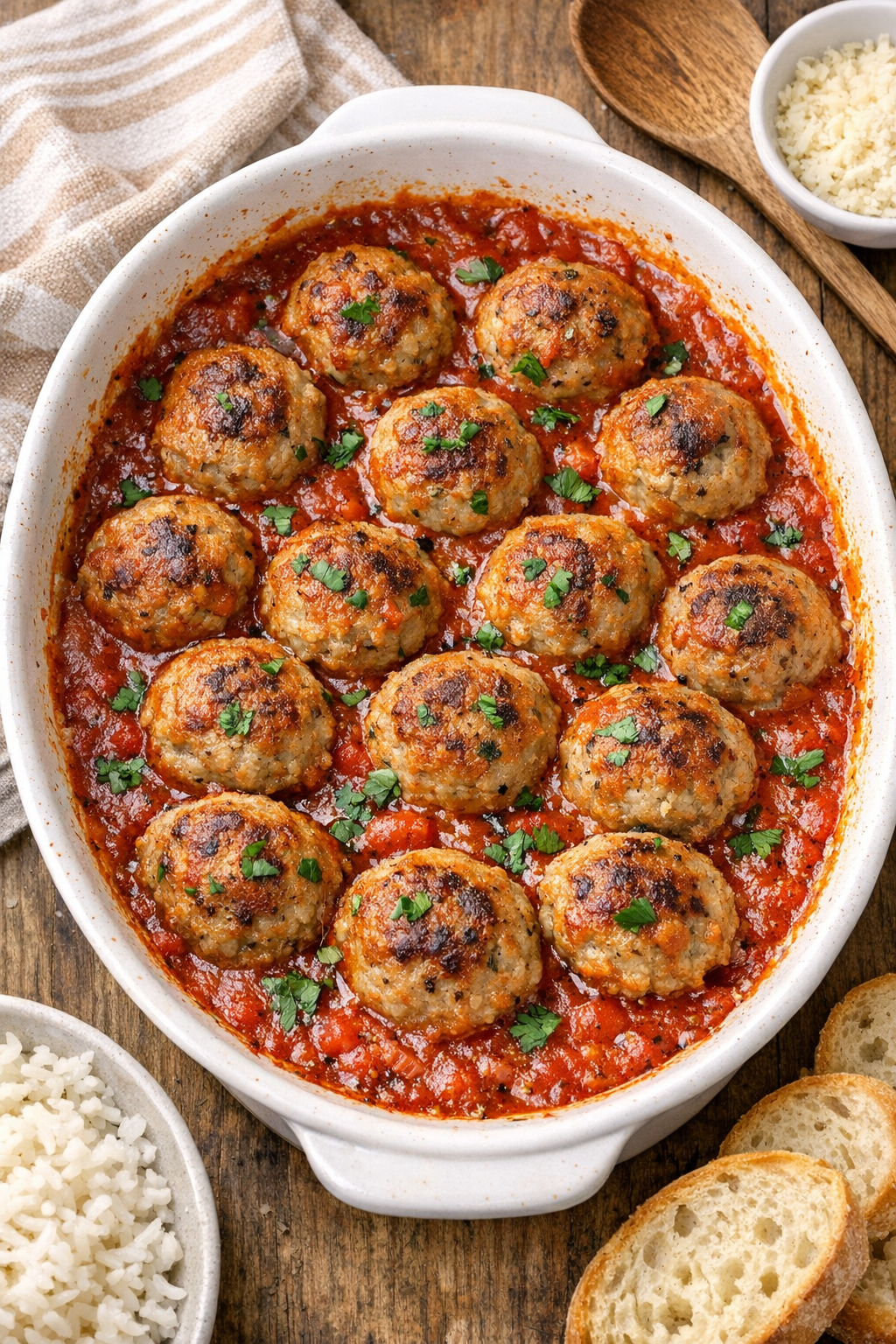 Finished baked tuna meatballs in sauce