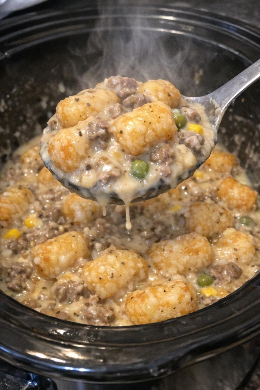 Slow cooker tater tots in creamy gravy