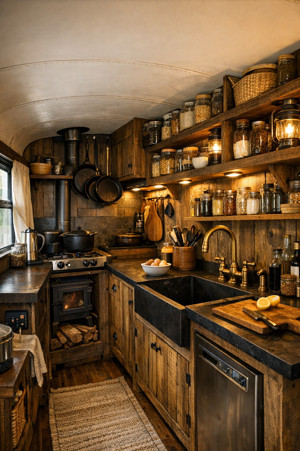 Peek inside this rustic off-grid converted bus designed for homestead ...
