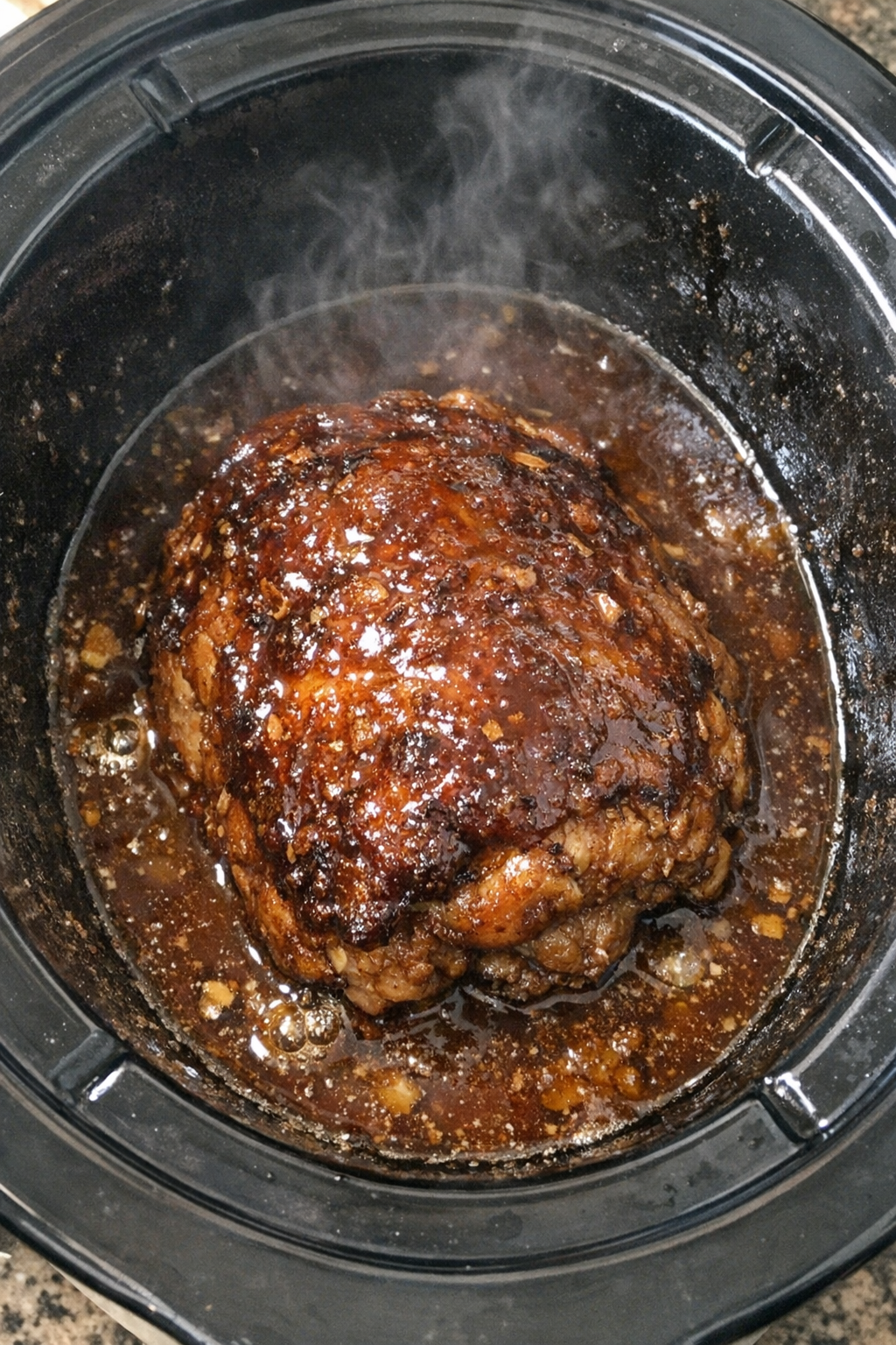 Slow cooker roasted protein in glossy amber sauce