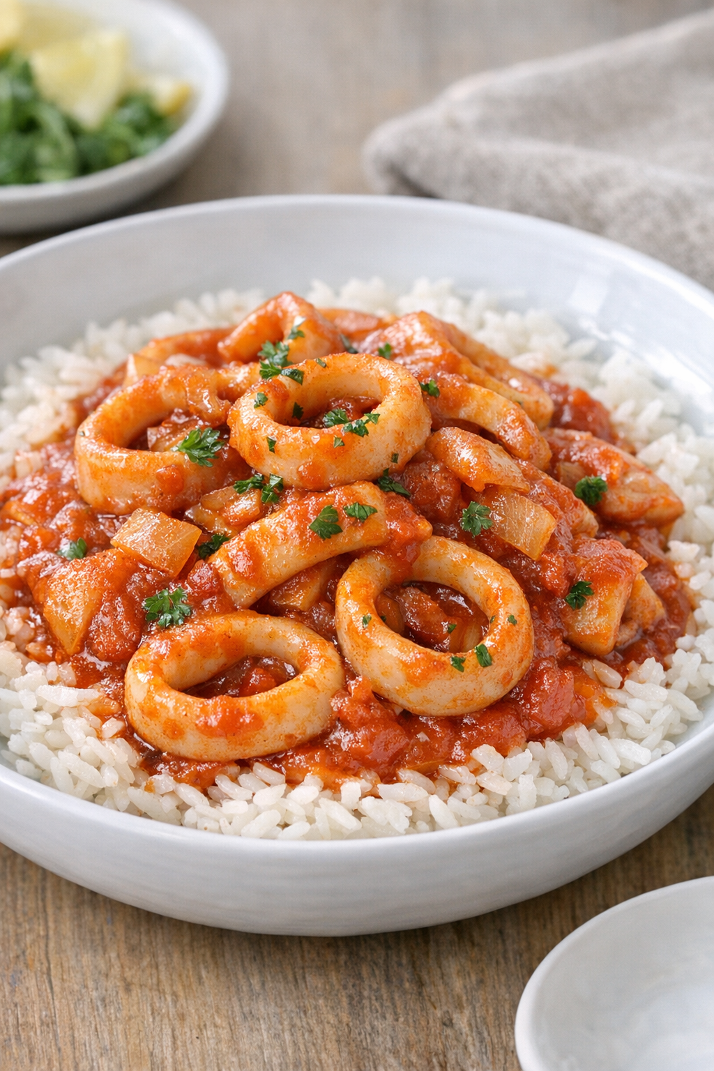 Finished slow cooker squid in tomato sauce