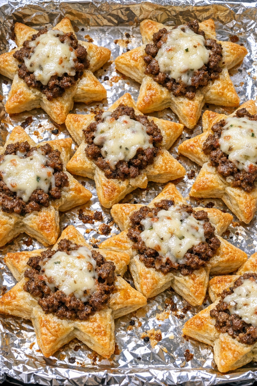 Golden beef pastry stars with melted cheese
