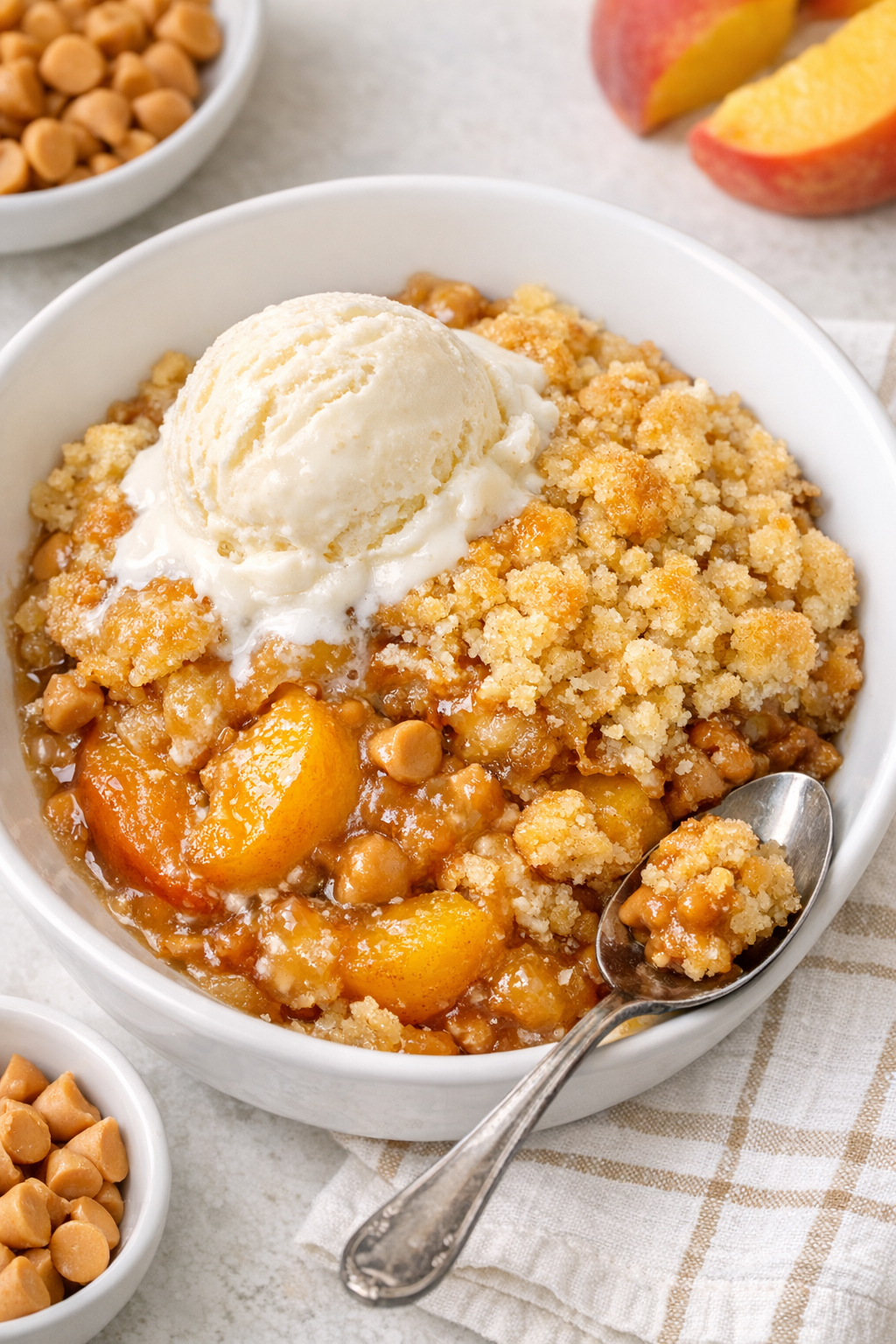 Finished butterscotch peach slow cooker dessert