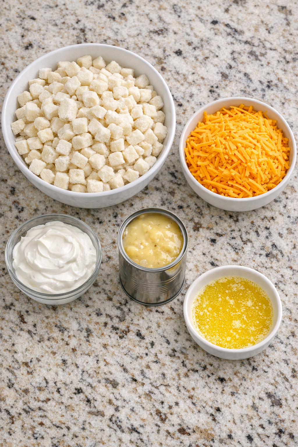 Main ingredients for cheesy hash brown casserole