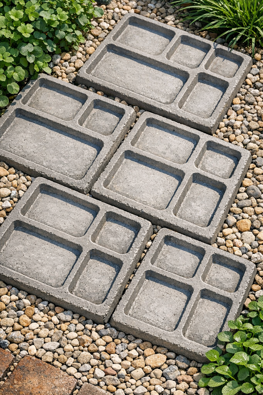 Finished heavy segmented patio blocks installed outdoors