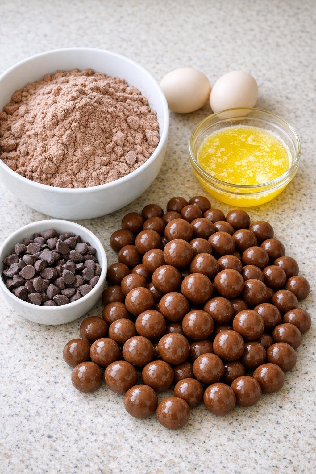 Afgemeten ingrediënten voor repen moutmelkchocolade.