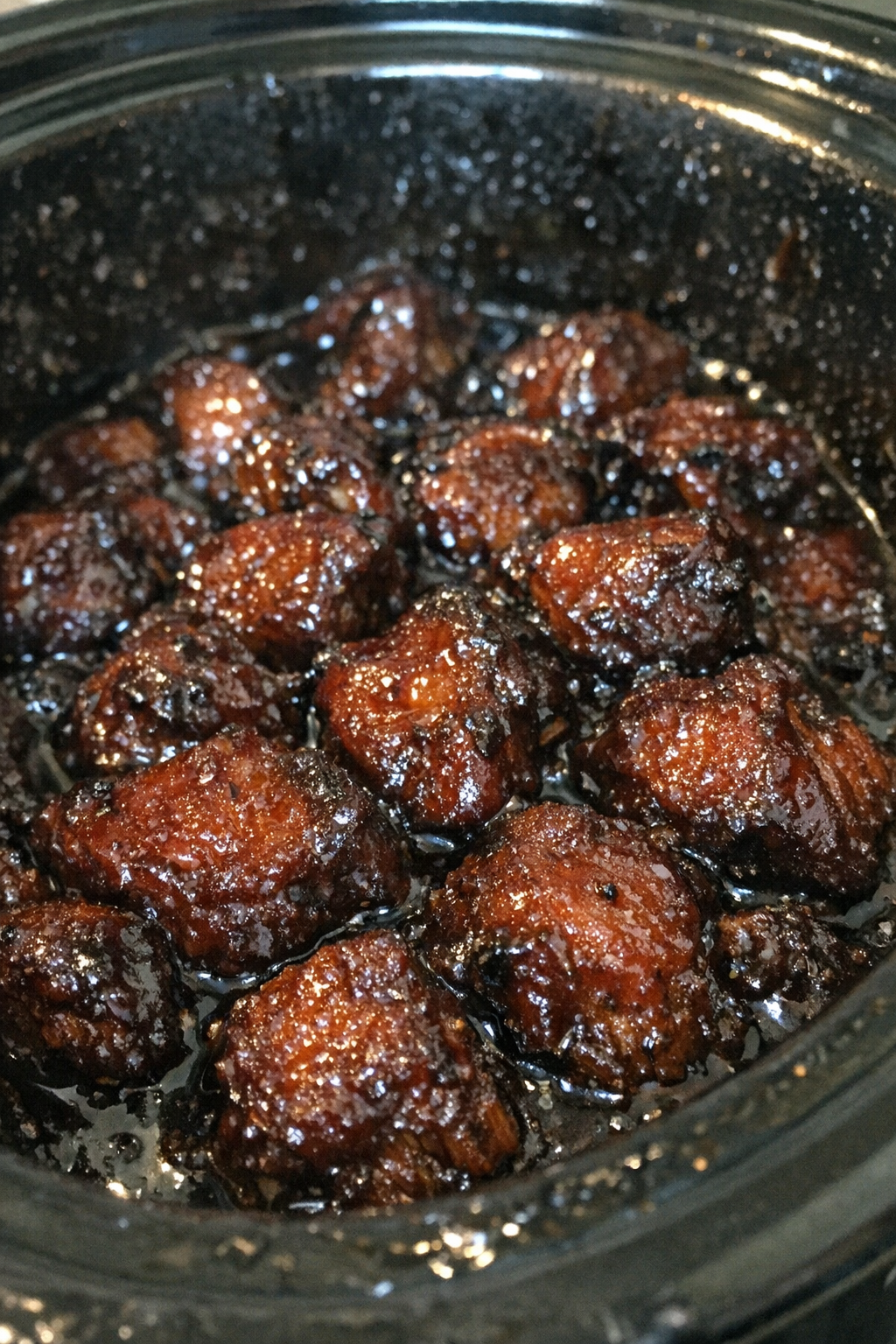 Slow cooker dark glazed protein chunks