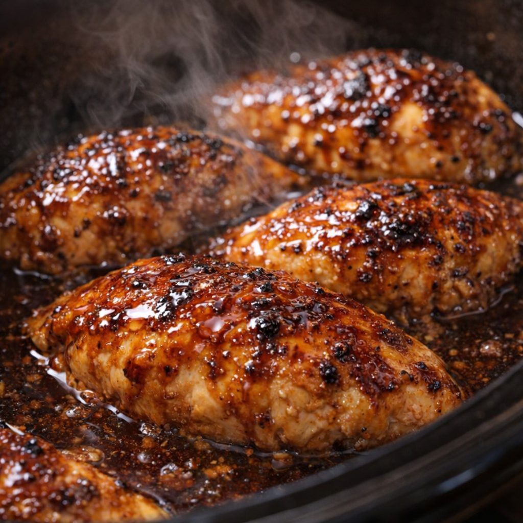 Finished maple glazed chicken in the slow cooker