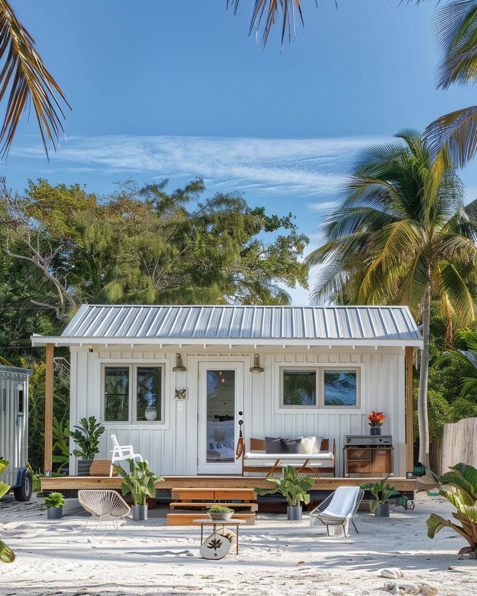 Step inside this tiny home by the beach. The interior is a tropical ...