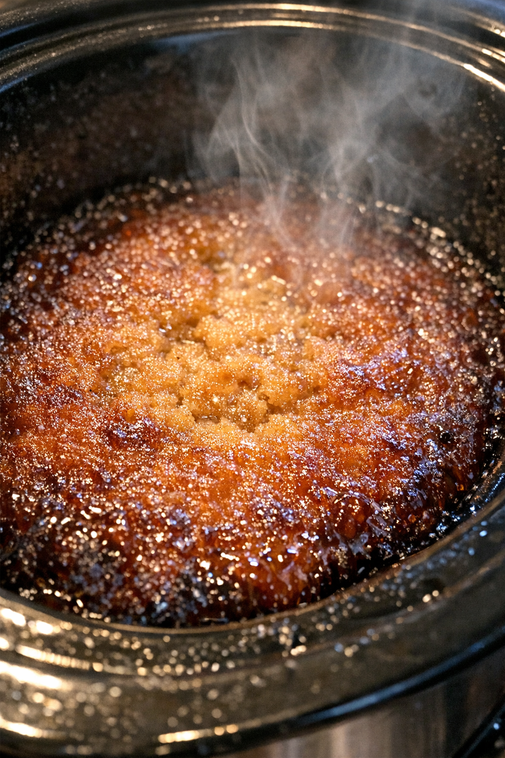 Vintage sweet tea cake baked in a slow cooker