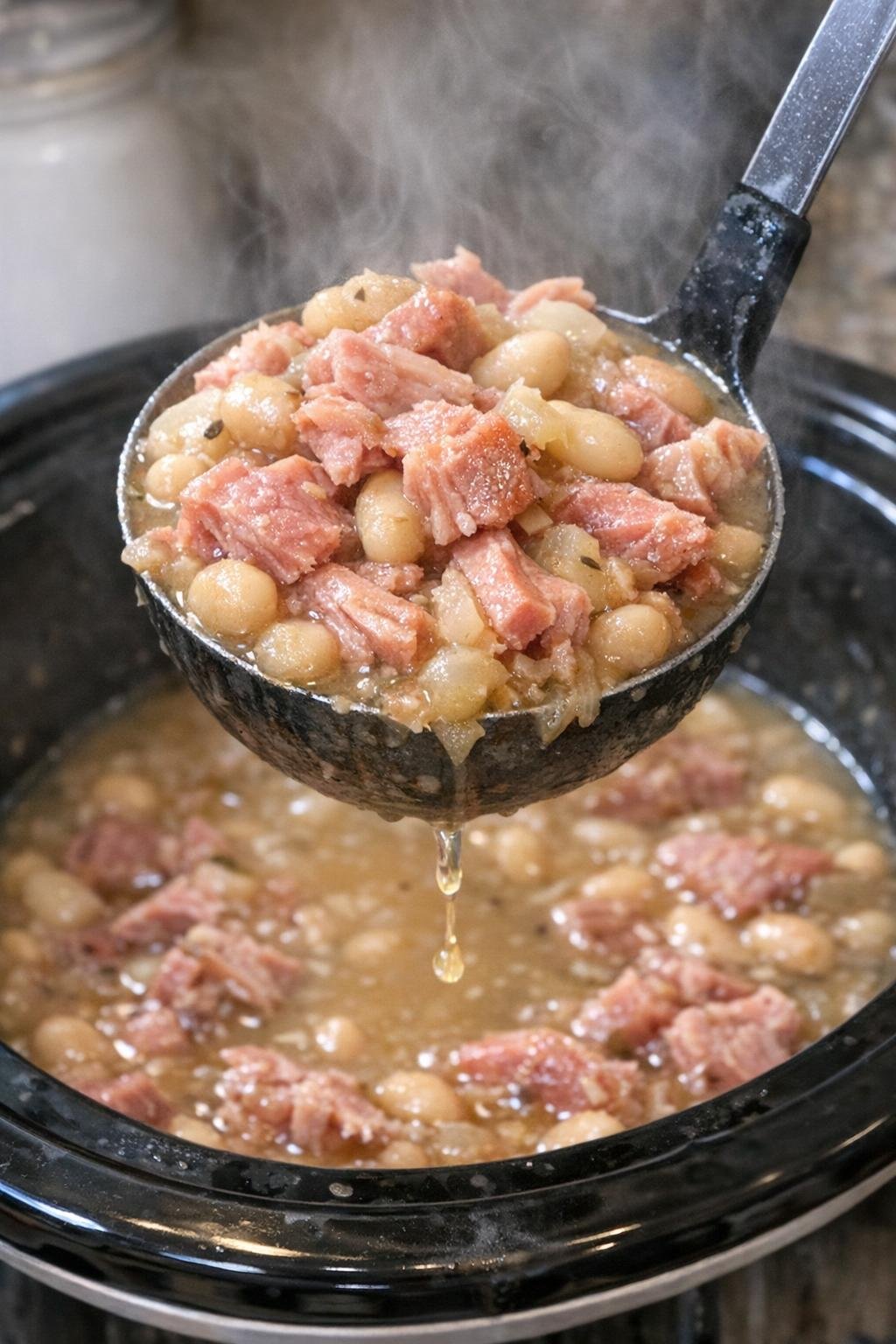 Finished slow cooker ham and white beans