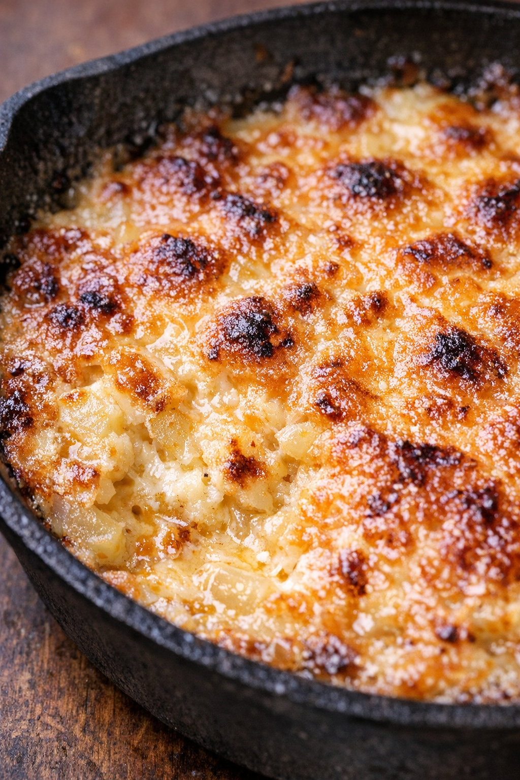 Southern baked sweet onion dip in a cast iron skillet