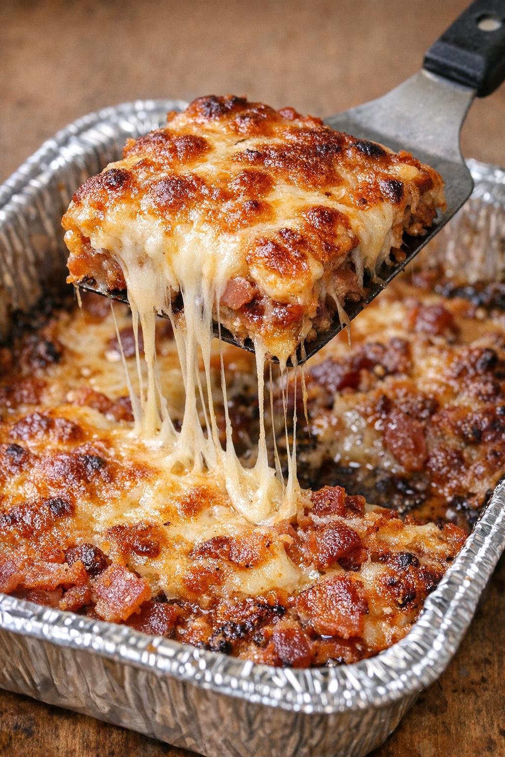 Low carb bacon stanbridge bakes with a cheesy square lifted from the tray