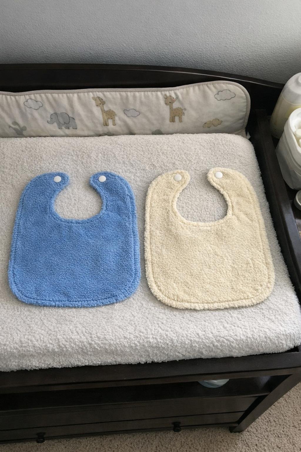 Homemade baby bibs cut from hand towels