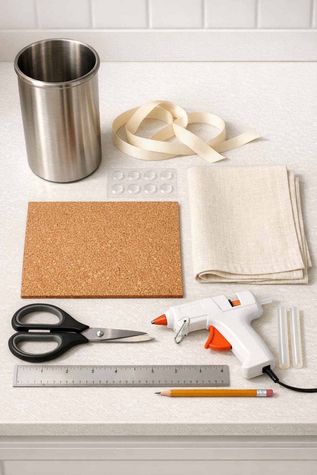 Materials for making a linen-wrapped metal utensil crock hair tool holder