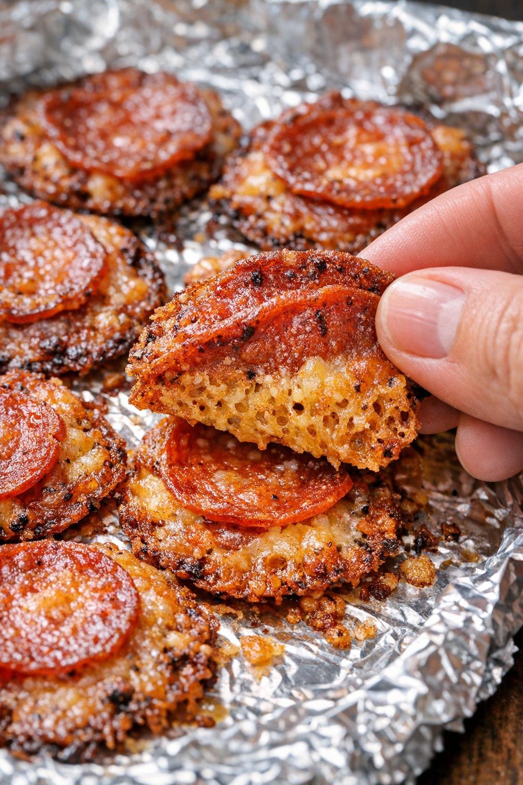 Pepperoni dunlap crisps on a foil tray