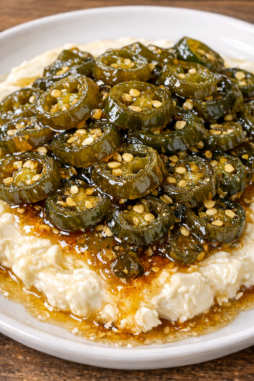 Southern 3-ingredient cowboy candy dip on a white ceramic plate
