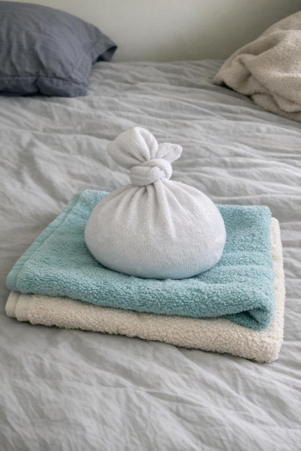 A sock filled to use as a soft homemade ice pack