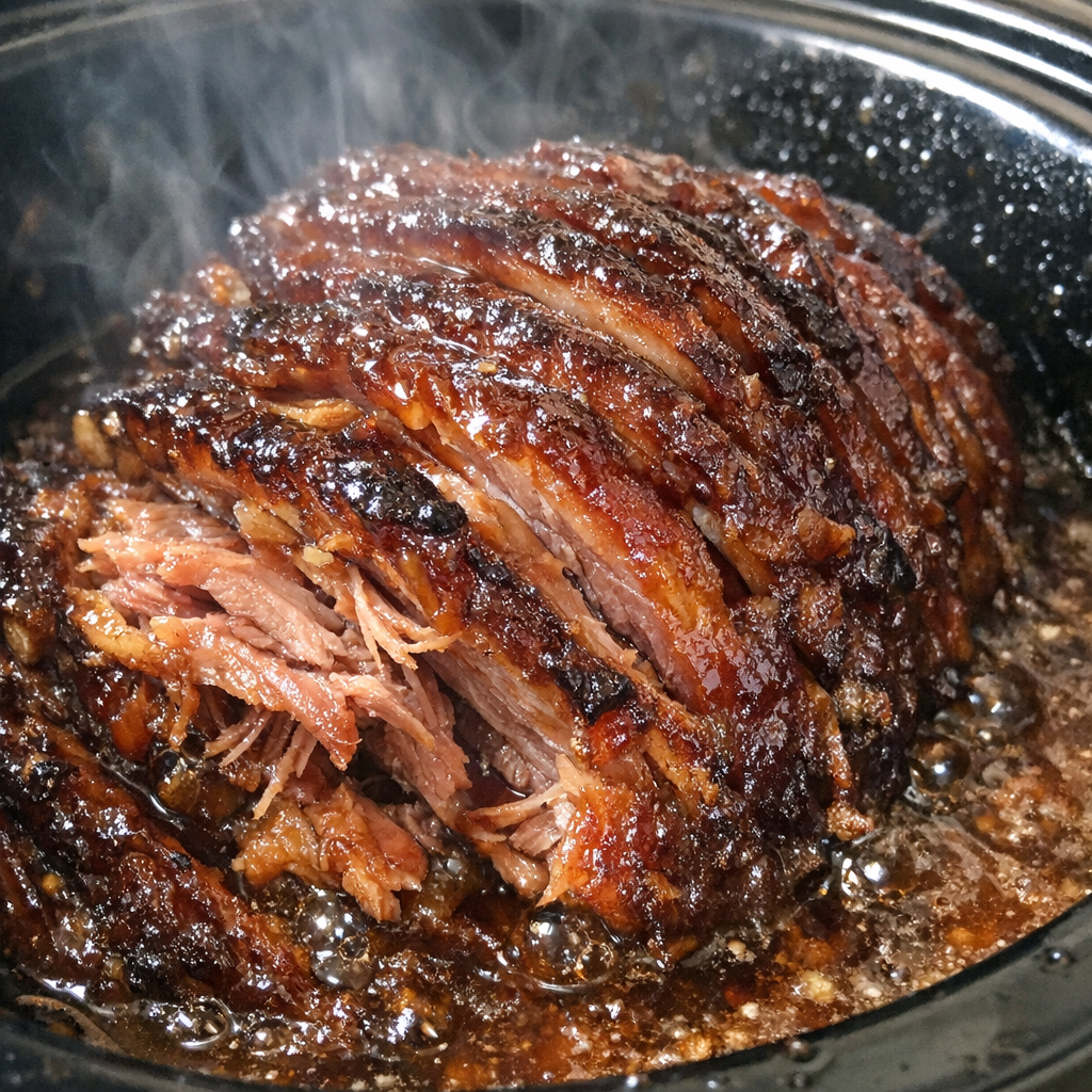 Slow cooker spiral ham with caramelized glaze