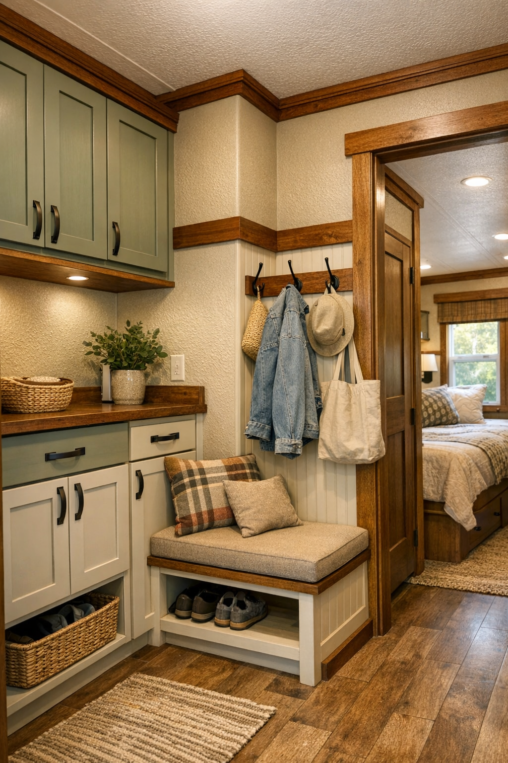Thoughtful small utility and hallway area with built-in storage